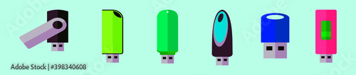 set of pen drive cartoon icon design template with various models. vector illustration isolated on blue background
