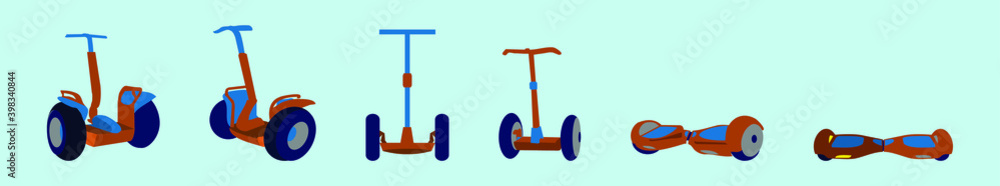 set of electro eco transport cartoon icon design template with various models. vector illustration isolated on blue background set of electro eco transport cartoon icon design template with various models. vector illustration isolated on blue background
