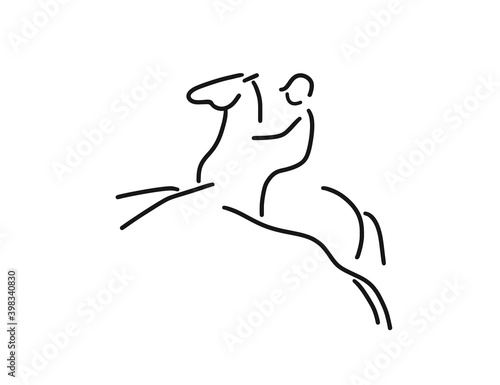 Styllicised line image of a horse standing on hind legs and a rider