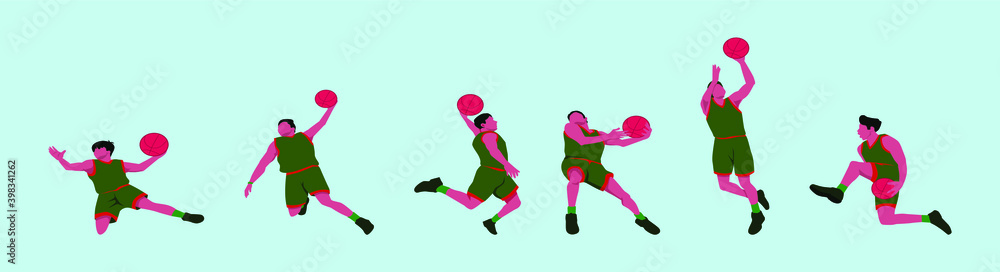 set of slam dunk action cartoon icon design template with various models. vector illustration isolated on blue background set of slam dunk action cartoon icon design template with various models. vector illustration isolated on blue background