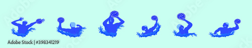 set of water polo sports cartoon icon design template with various models. vector illustration isolated on blue background