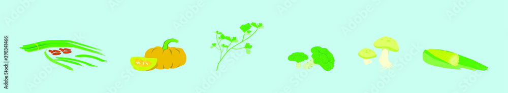 set of vegetable cartoon icon design template with various models. vector illustration isolated on blue background set of vegetable cartoon icon design template with various models. vector illustration isolated on blue background