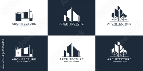 icon set architecture logo template. real estate, architecture, bundle, vector illustration. logo design symbols. Premium Vector