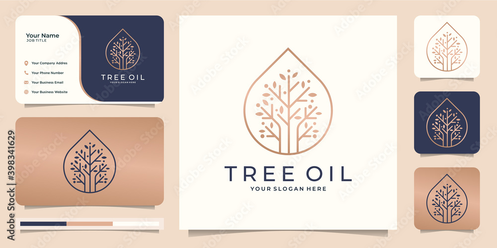 feminine and modern tree with drop oil. logo suitable for spa salon, skin hair, beauty, boutique and cosmetic, company.Premium Vector