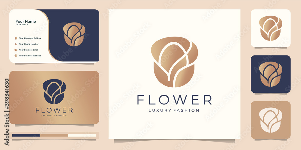 luxury gold elegant flower rose luxury beauty salon, fashion, skin care, cosmetic, yoga and spa products. logo templates and business card design.Premium Vector
