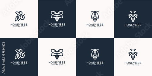 bee logo line style set design black and white template. creative line style design. black and white . Premium vector