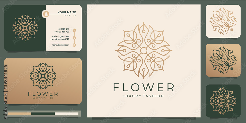 Fototapeta premium Minimalist abstract flower rose luxury beauty salon, fashion, skincare, cosmetic, yoga and spa products with business card . Premium Vector