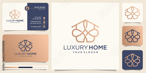 logo Luxury home line for real estate,building,construction.logo and business card premium.Premium Vector