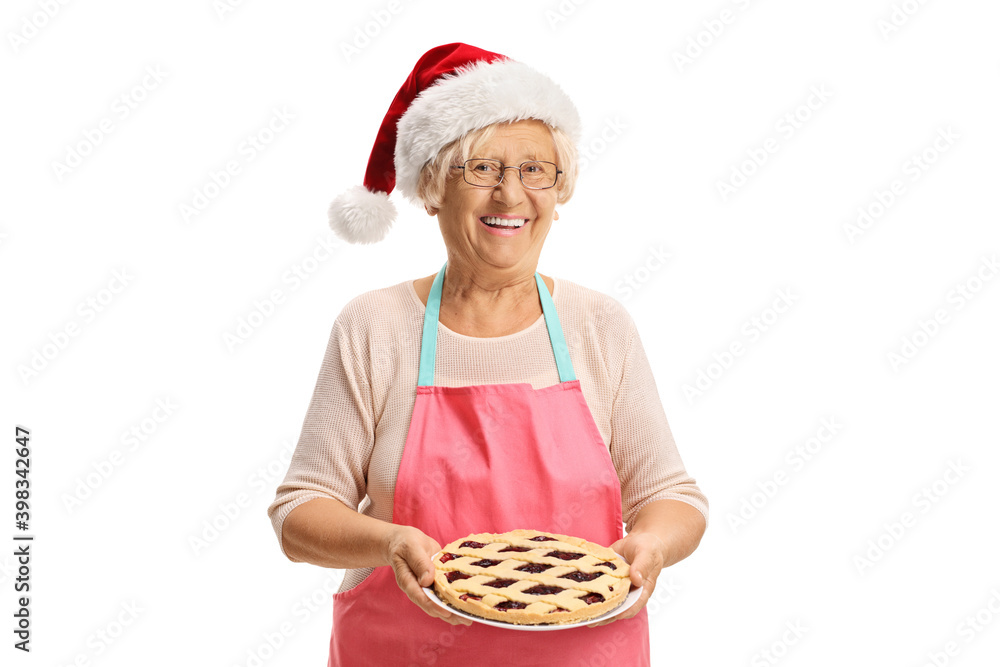 Elderly woman with baked christmas pie Elderly woman with baked christmas pie