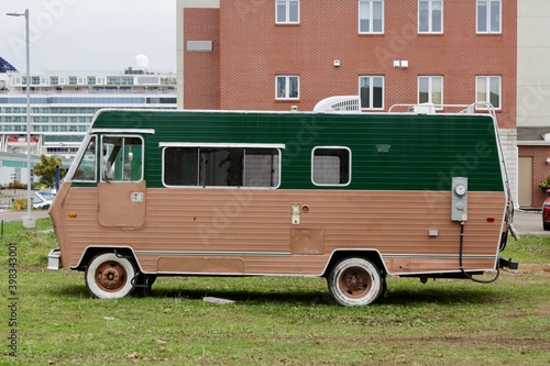 Photography An old camper van is parking in Charlottetown PEI.