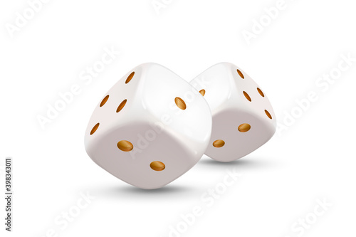 Dice. Composition of two dices on a white background. White dice. Casino. 3d effect Vector illustration.