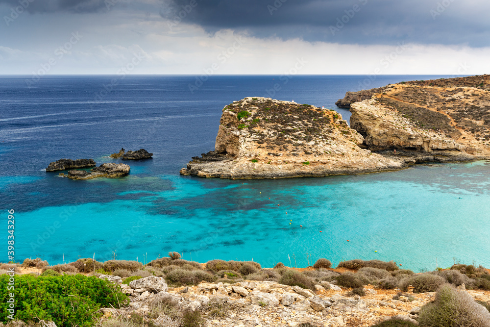 Blue and crystal lagoon in Comino, one of the islands of Malta.