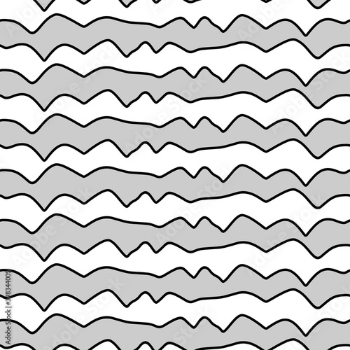 Curved lines seamless pattern. Jagged stripes ornament. Linear waves motif. Curves print. Striped background. Broken line shapes wallpaper. Wavy stripe figures. Ethnical textile print. Vector artwork