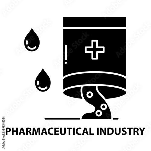 pharmaceutical industry icon, black vector sign with editable strokes, concept illustration