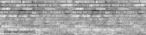 Grunge Ultimate Grey Brick Wall Background Large Banner. Aged Gray Wall Texture. Distressed Urban City Brickwork. Grungy Black White Stonewall Wide Wallpaper.