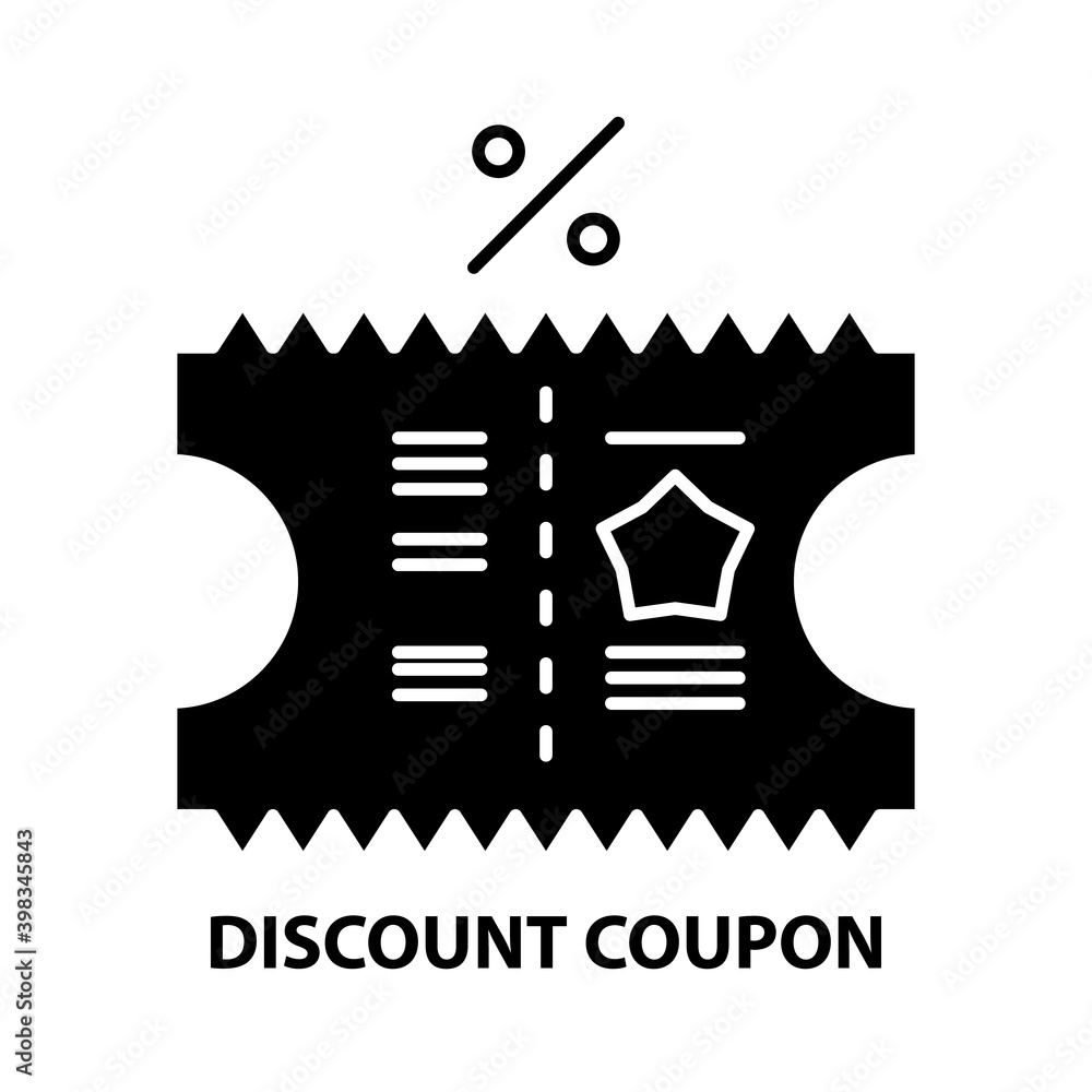 discount coupon icon, black vector sign with editable strokes, concept illustration