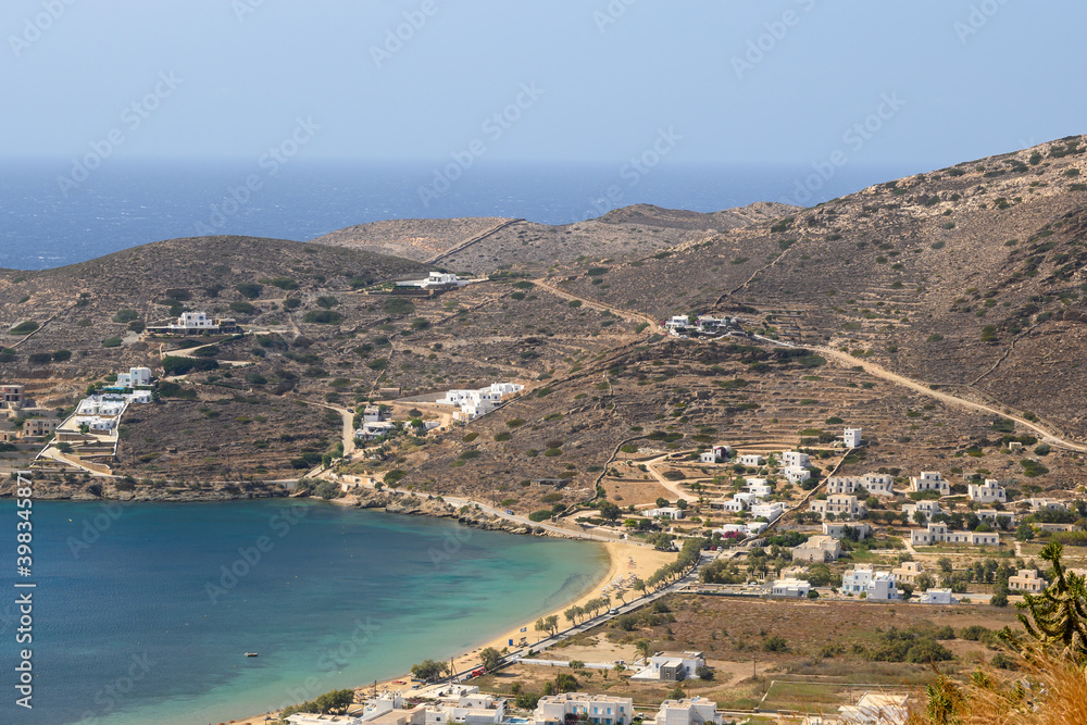 The gentle slopes of the north coast of Ios Island. Cyclades, Greece