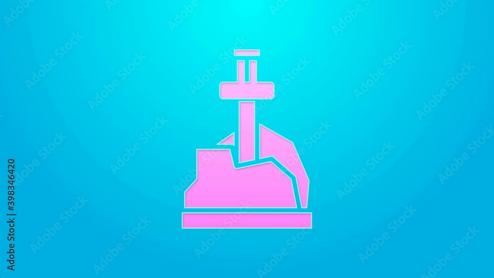 Pink line Sword in the stone icon isolated on blue background. Excalibur the sword in the stone from the Arthurian legends. 4K Video motion graphic animation Pink line Sword in the stone icon isolated on blue background. Excalibur the sword in the stone from the Arthurian legends. 4K Video motion graphic animation
