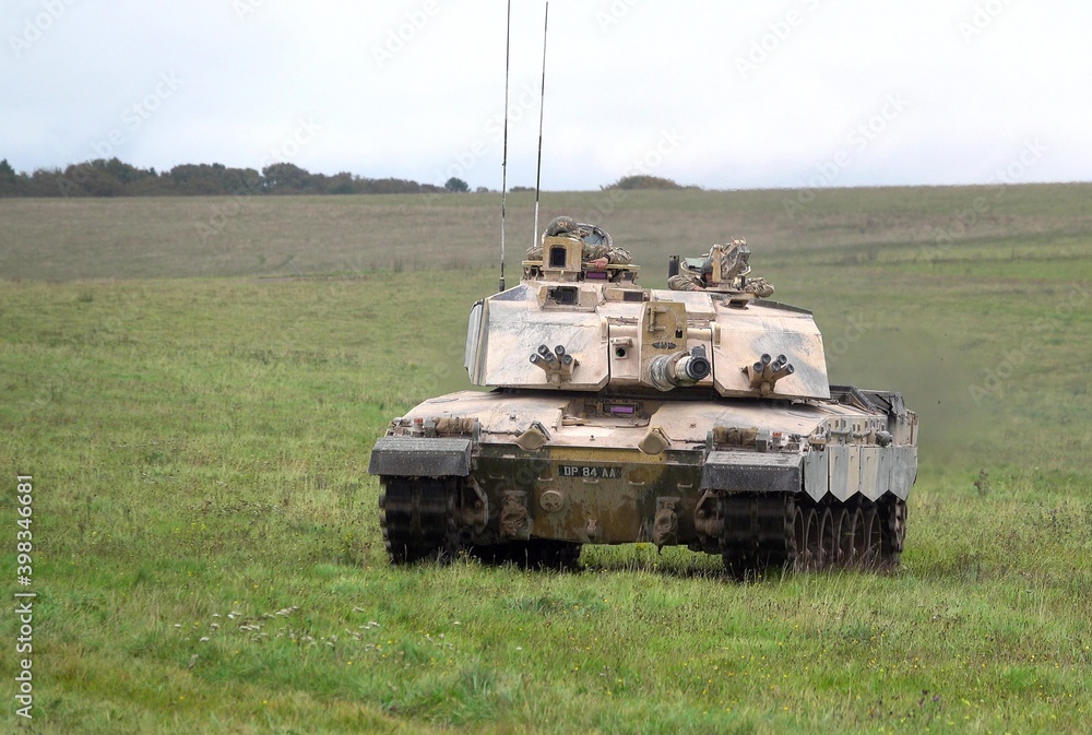 Fototapeta premium British army Challenger 2 ii FV4034 Main Battle Tank on deployment in action on a military battle exercise, Wiltshire UK