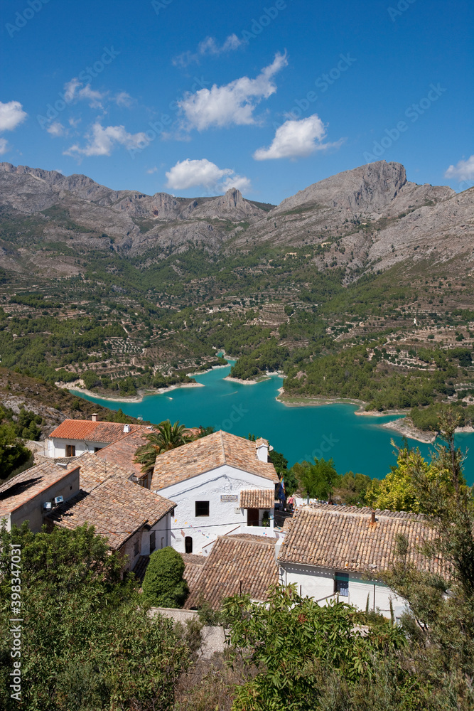 View of Guadalest, mountains and reservoir near Benidorm, Spain