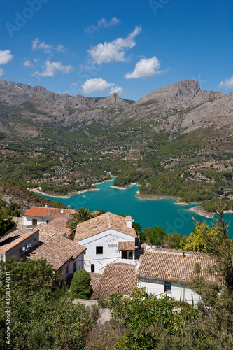 View of Guadalest, mountains and reservoir near Benidorm, Spain