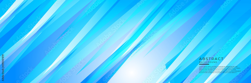 Fototapeta premium Abstract blue white wide banner background with light triangle shapes and white space fo text