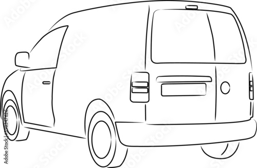 Simple black and white drawing utility van vehicle