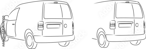 Simple black and white drawing utility van vehicle