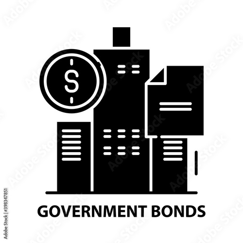 government bonds icon, black vector sign with editable strokes, concept illustration