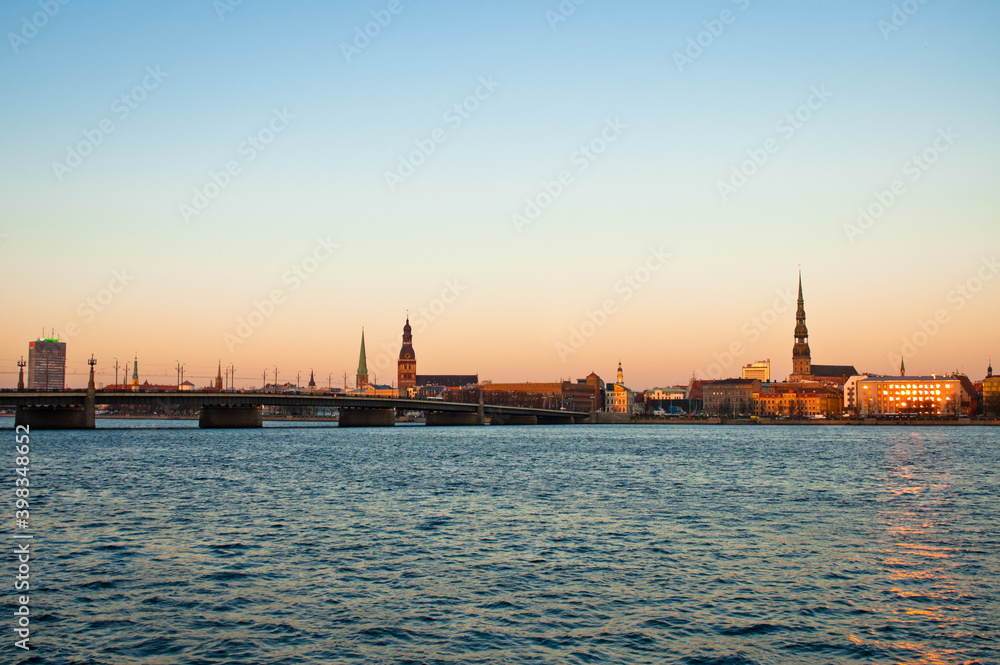 Riga, Latvia-December 9, 2020: city view from the embankment