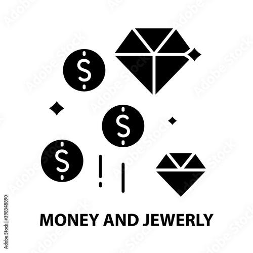 money and jewerly icon, black vector sign with editable strokes, concept illustration