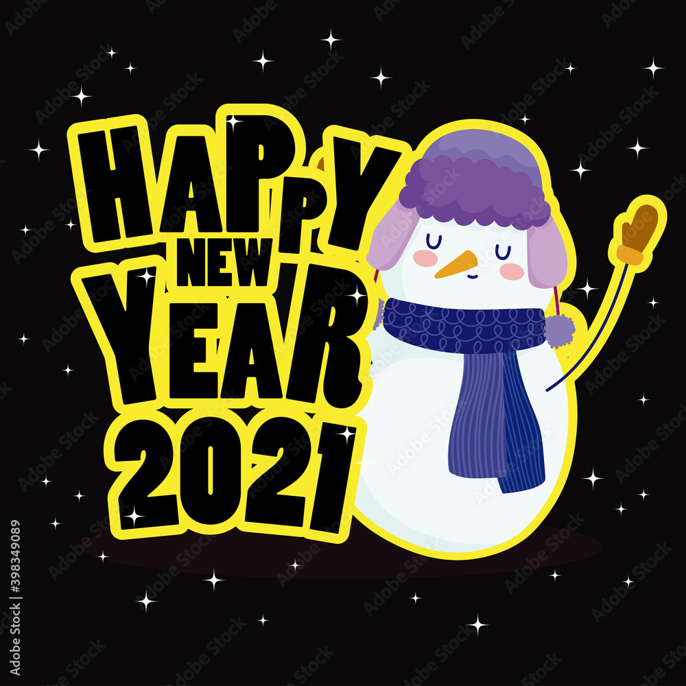 Fototapeta premium happy new year snowman with black lettering and number
