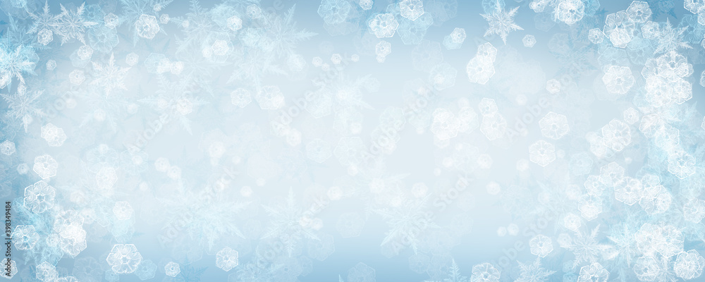 Fototapeta premium Abstract Winter Snow Landscape Background - Banner, Panorama for Christmas, New Year and Winter Themes - Blank template with copy space