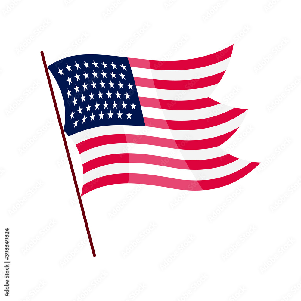 Fototapeta premium Waving flag. American flag on white background. National flag waving symbol. Banner design element