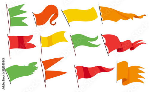 Waving flags. Set of color flags template on white background. National flags waving symbols. Banner design elements. Mockup collection