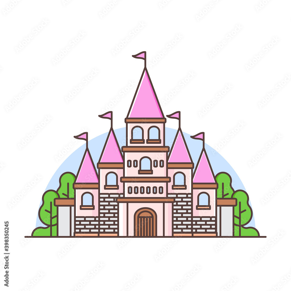 cute colorful castle landscape with trees