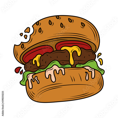 bitten burger fast food, junk food icon isolated design