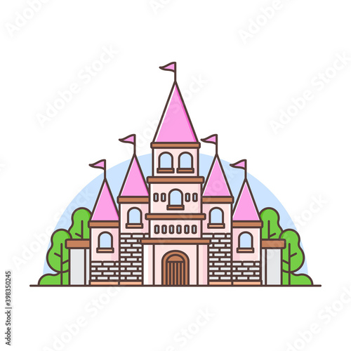 cute colorful castle landscape with trees