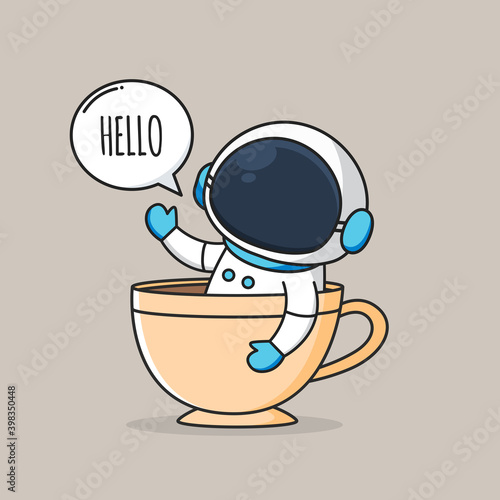 cute astronaut inside a cup of coffee