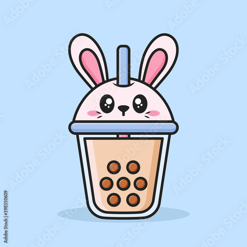 bubble tea cup with cute animal face lid