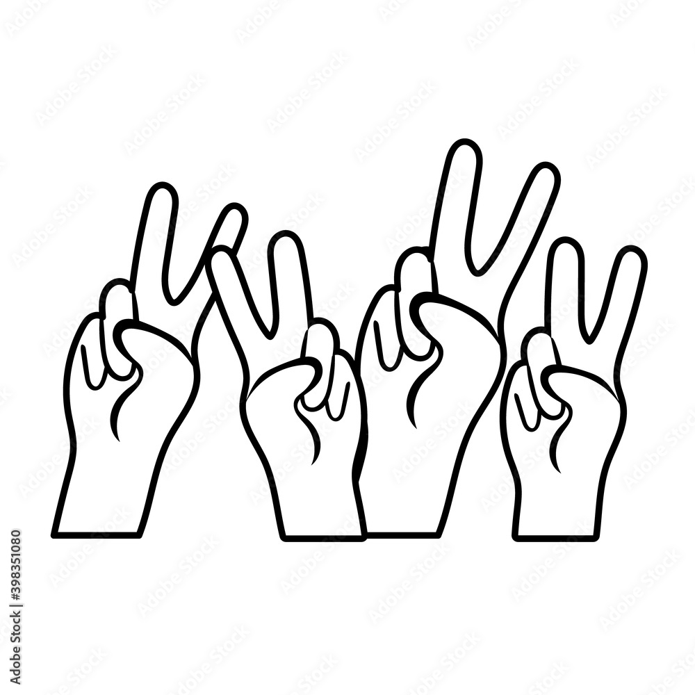 interracial hands peace and love symbols line style icon interracial hands peace and love symbols line style icon