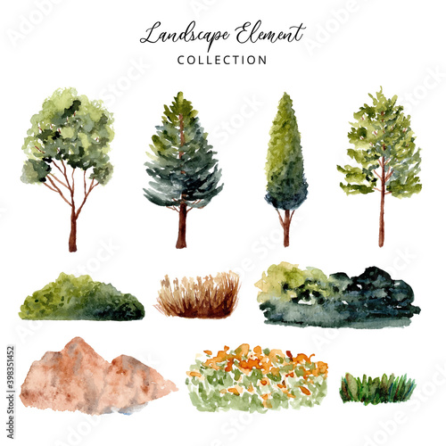green landscape element watercolor collection