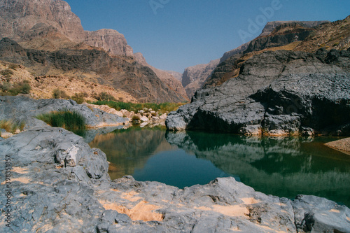 a small lake in a canyon