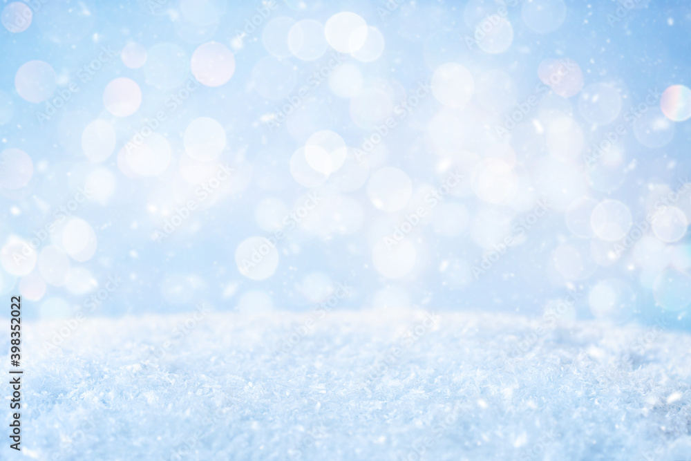 Abstract Blue Christmas Background with Snow. Blurred Snowflakes Photo. Abstract Blue Christmas Background with Snow. Blurred Snowflakes Photo.