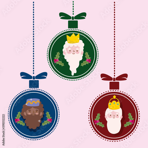 happy epiphany, three wise kings in hanging balls decoration