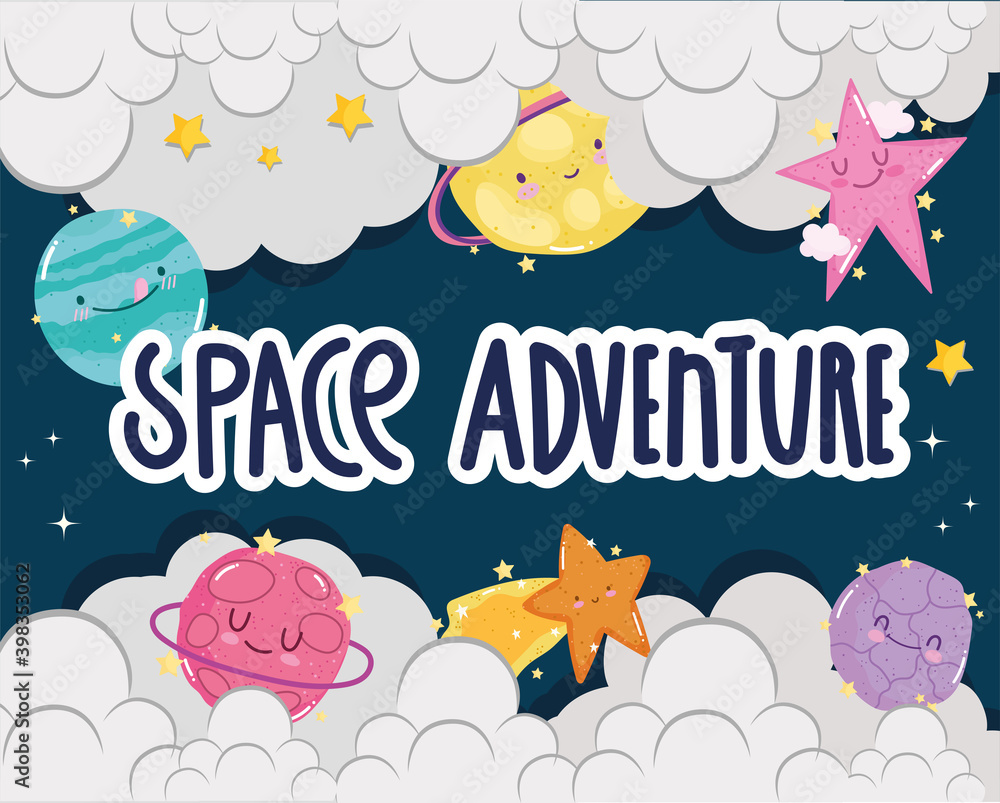 space adventure sun planet star moon clouds sky cute cartoon Stock Vector | Adobe Stock space adventure sun planet star moon clouds sky cute cartoon Stock Vector | Adobe Stock