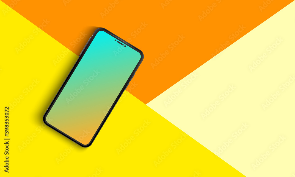 Mobile phone on a yellow background. . Technological background. Realistic vector illustration of mockup phone for banner or advertising. Vector. Mobile phone on a yellow background. . Technological background. Realistic vector illustration of mockup phone for banner or advertising. Vector.