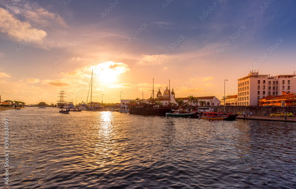 Scenic Cartagena bay (Bocagrande) and city skyline.