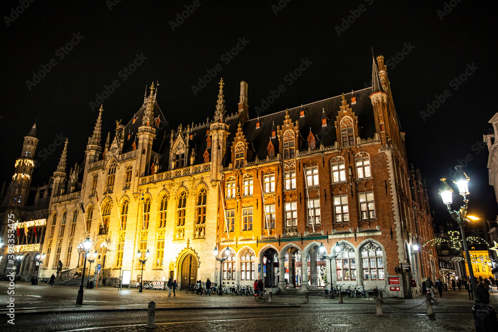 Markt square markt provincial court in Bruges, Belgium.