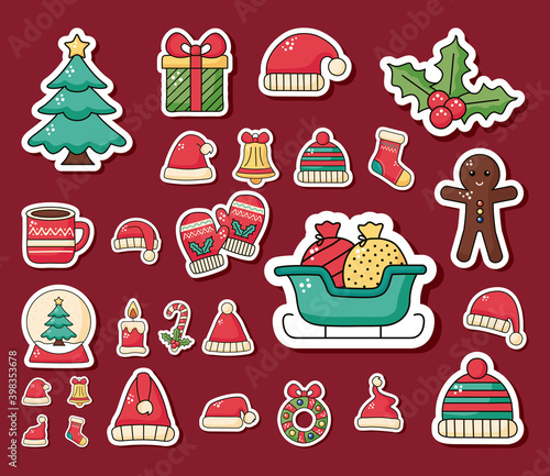 bundle of happy merry christmas set icons